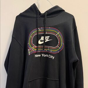 Nike Black Hoodie with Multicolor Track Graphic